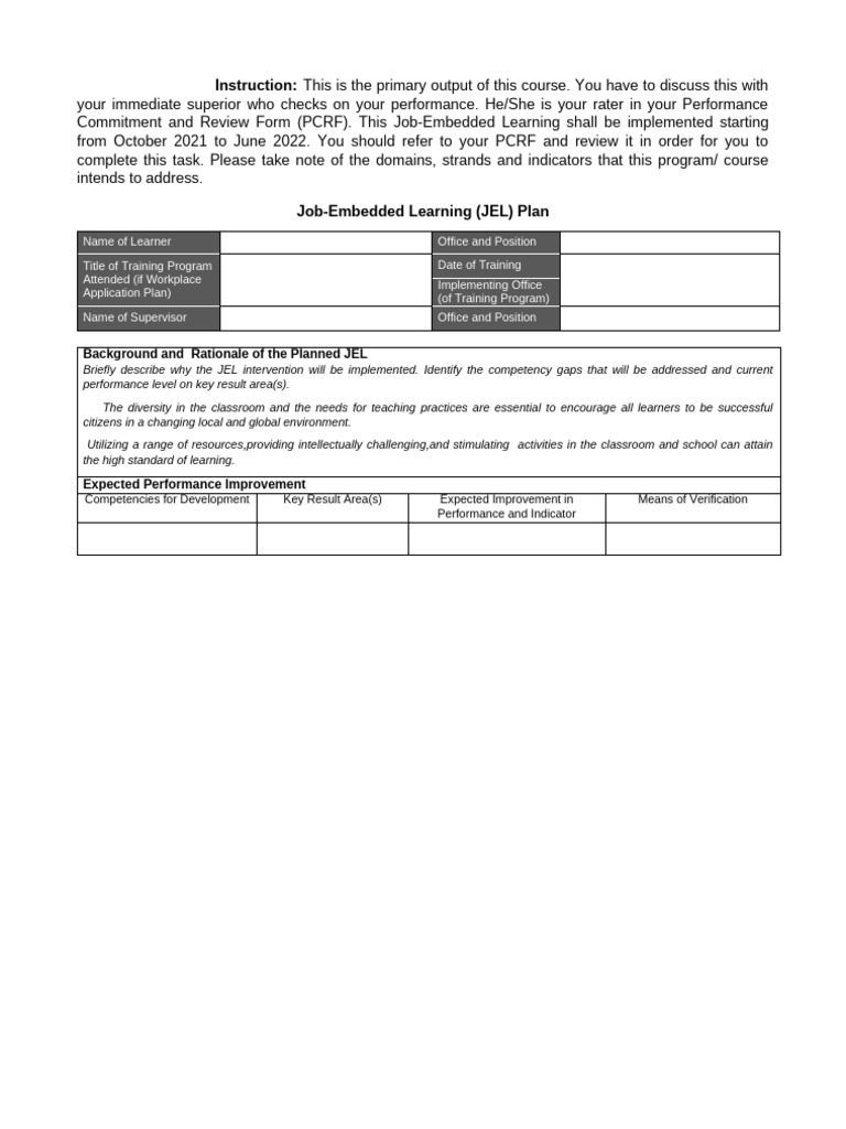 Job Embedded Learning Plan 1 | PDF | Learning | Mentorship