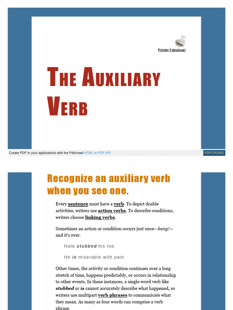 Www Chompchomp Com Terms Auxiliaryverb Htm | PDF | Verb | Grammatical Tense
