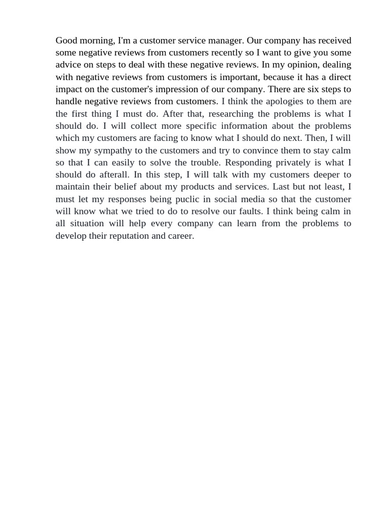 Steps to Handle Negative Customer Reviews | PDF