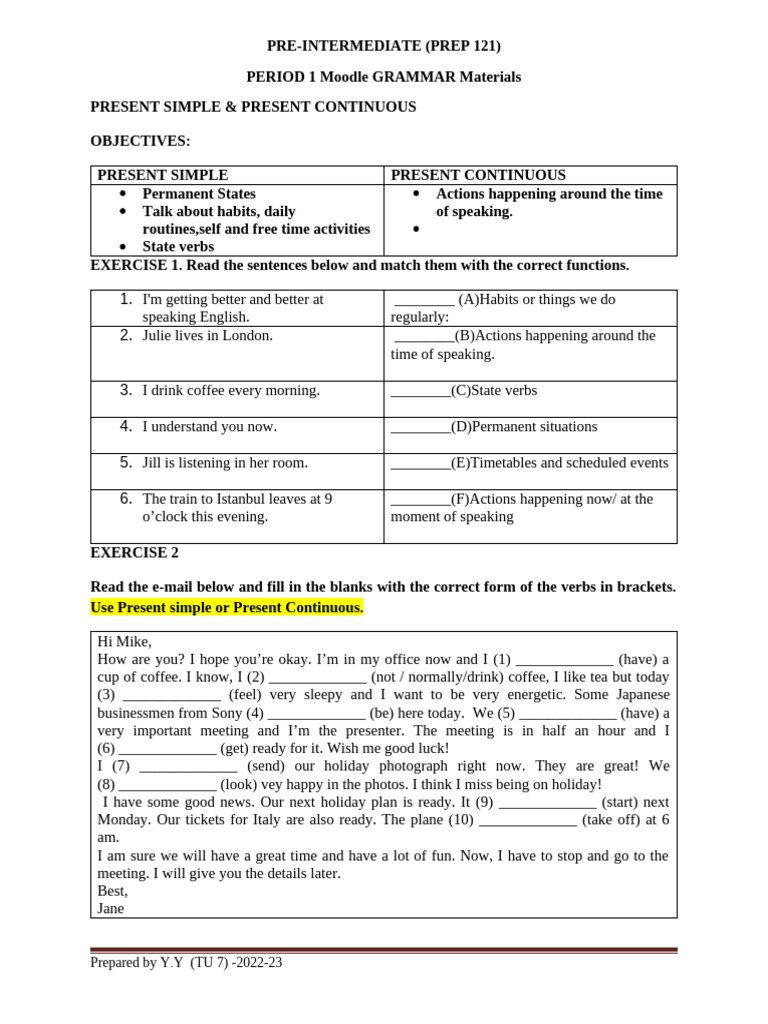 Present Simple & Continuous Grammar Guide | PDF | Linguistics | Grammar
