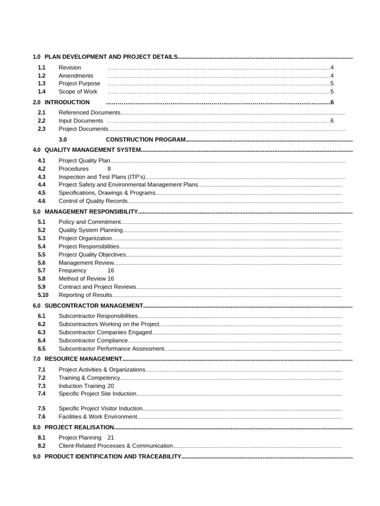 Project Quality Plan Overview | PDF | Waste Management | Quality ...