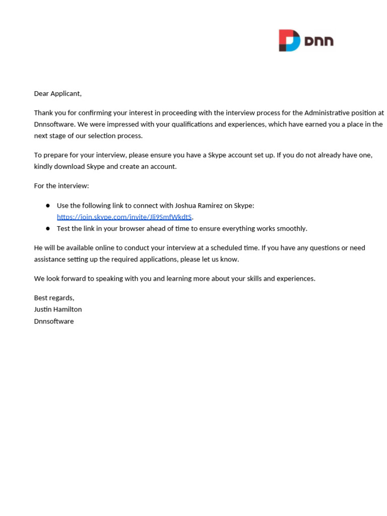 Interview Letter - DNN | PDF