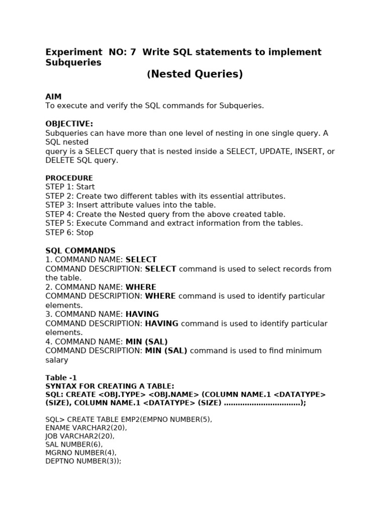 Exp 7 subqueries pdf computing computer data