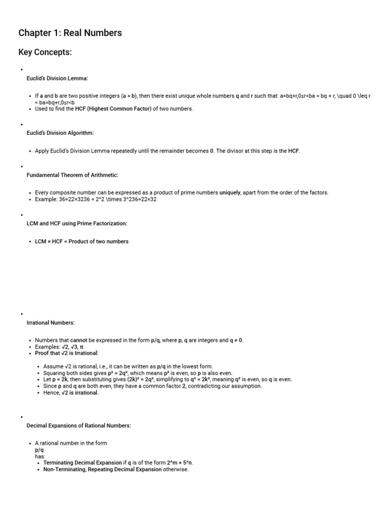 Chapter 1: Real Numbers: Key Concepts | PDF