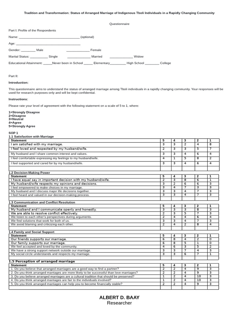 Tboli Arranged Marriage Insights Questionnaire | PDF | Wife | Marriage