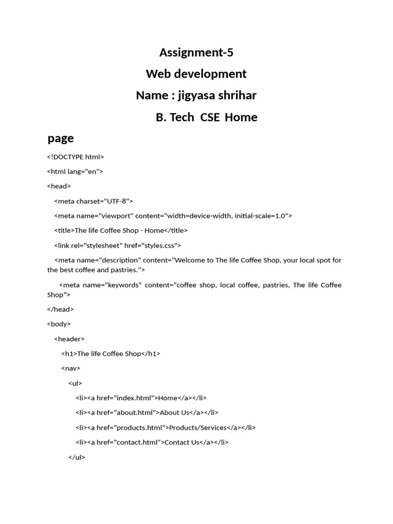 Assignment 5 Web Development Shruti | PDF | Hot Drinks | Coffee
