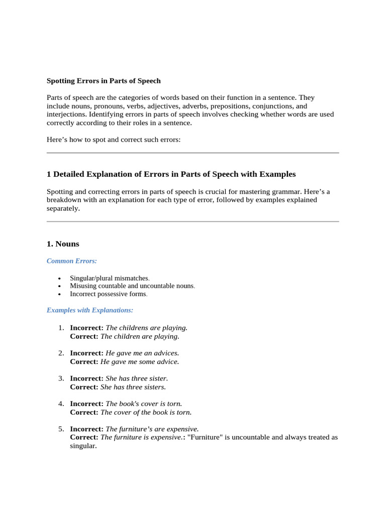 Correcting Parts of Speech Errors | PDF | Part Of Speech | Verb