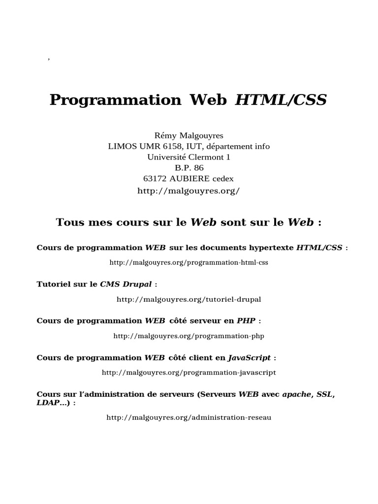 Cours HTML/CSS : Bases et Validation | PDF | XHTML | Html