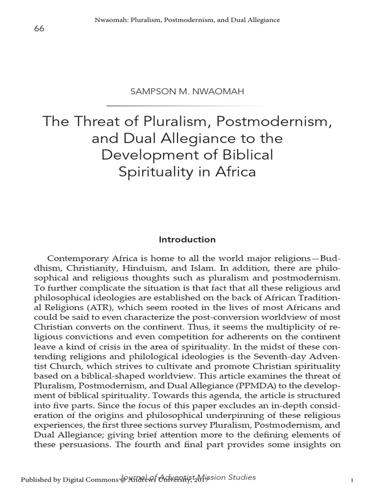 Impact of Pluralism on African Spirituality | PDF | Religious Pluralism ...
