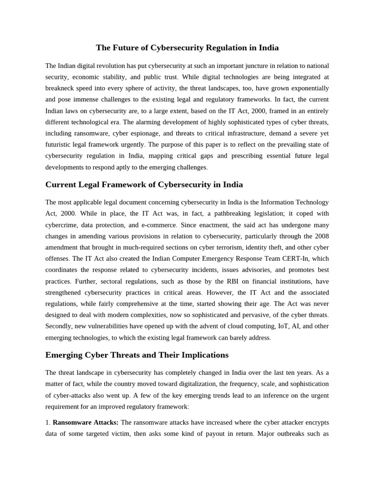 Future Cybersecurity Regulation in India | PDF | Security | Computer ...