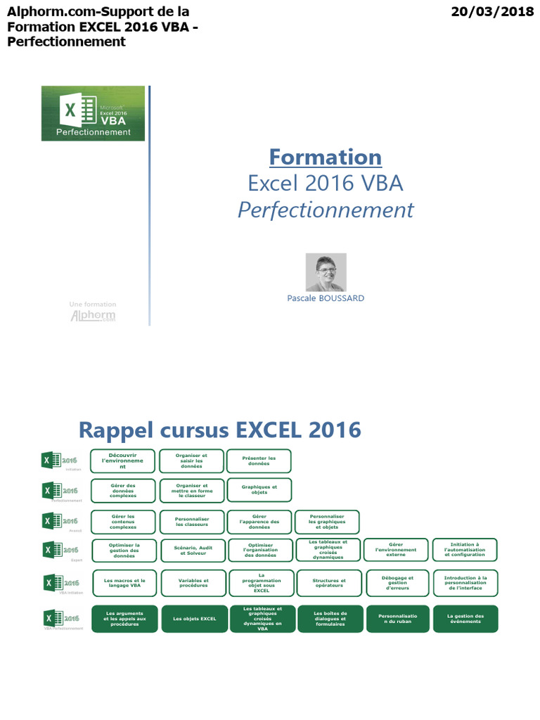 Perfectionnement Excel 2016 VBA | PDF | Microsoft Excel | Visual Basic ...