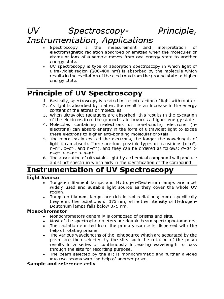UV SPEC | PDF | Ultraviolet–Visible Spectroscopy | Spectroscopy