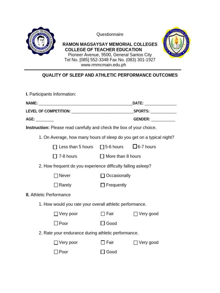 QUESTIONNAIRE | PDF | Sleep | Sleep Deprivation