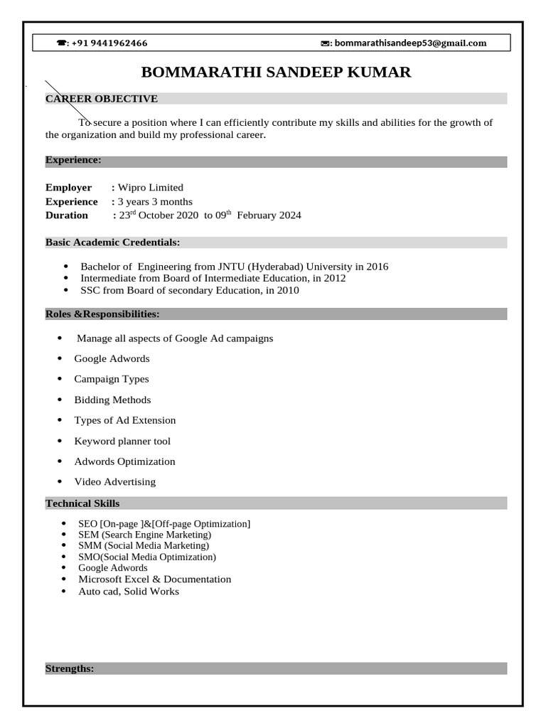 Sandeep Bommireddy's Professional Profile | PDF