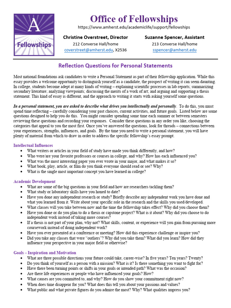 Personal Statement Reflection Questions | PDF | Essays | Liberal Arts ...