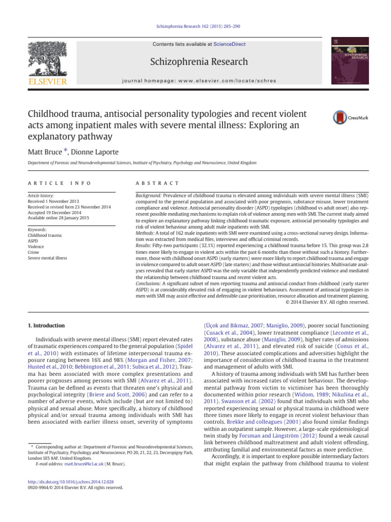 Childhood Trauma and Violence in SMI | PDF | Antisocial Personality ...