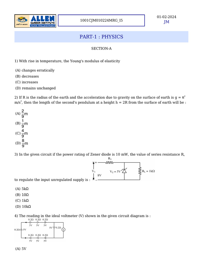 Physics and Chemistry Exam Questions | PDF | Diffraction | Physical ...