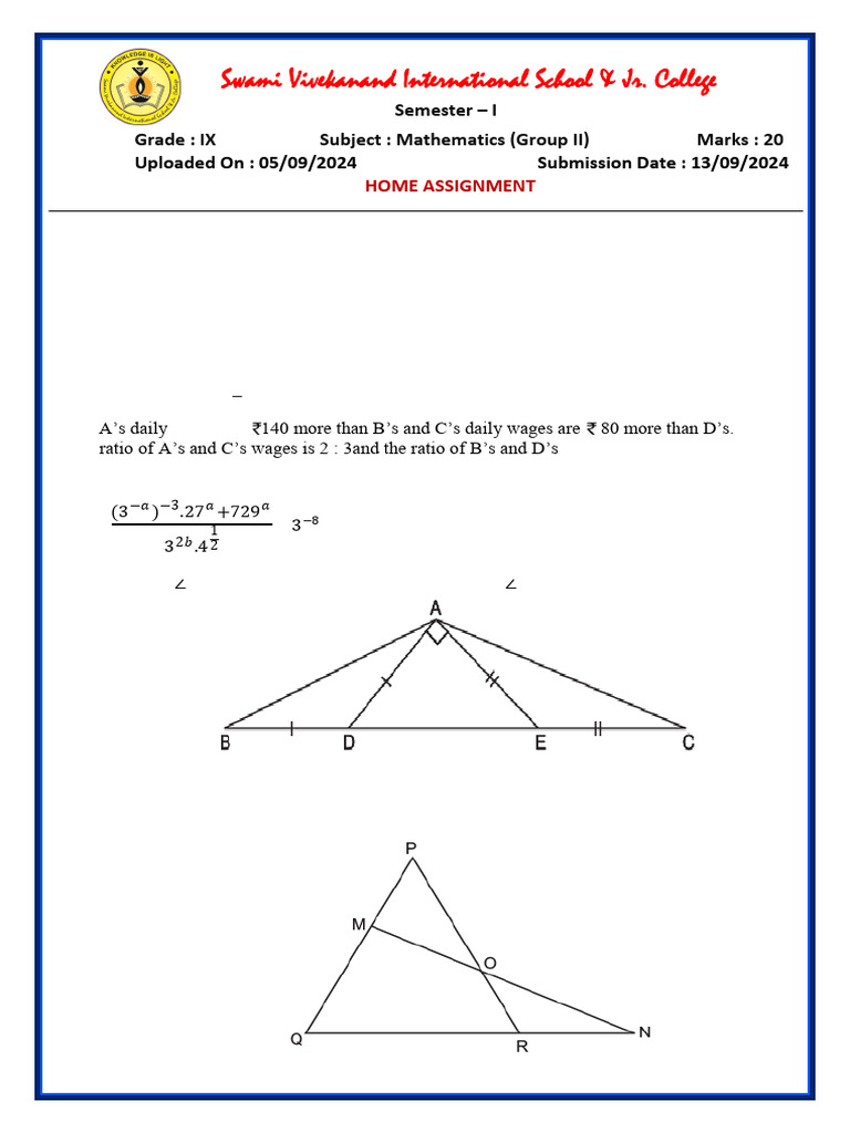 Grade IX Mathematics Group II HA | PDF