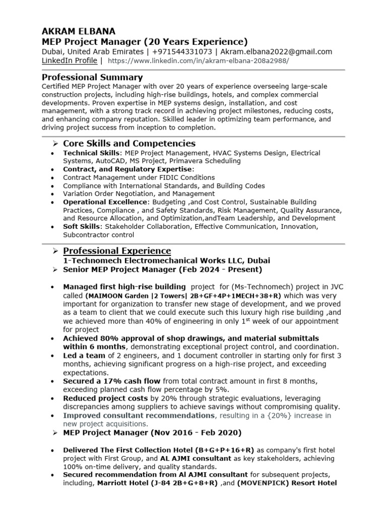 Akram2 - Elbana - Mep - Project - Manager | PDF | Dubai | Business