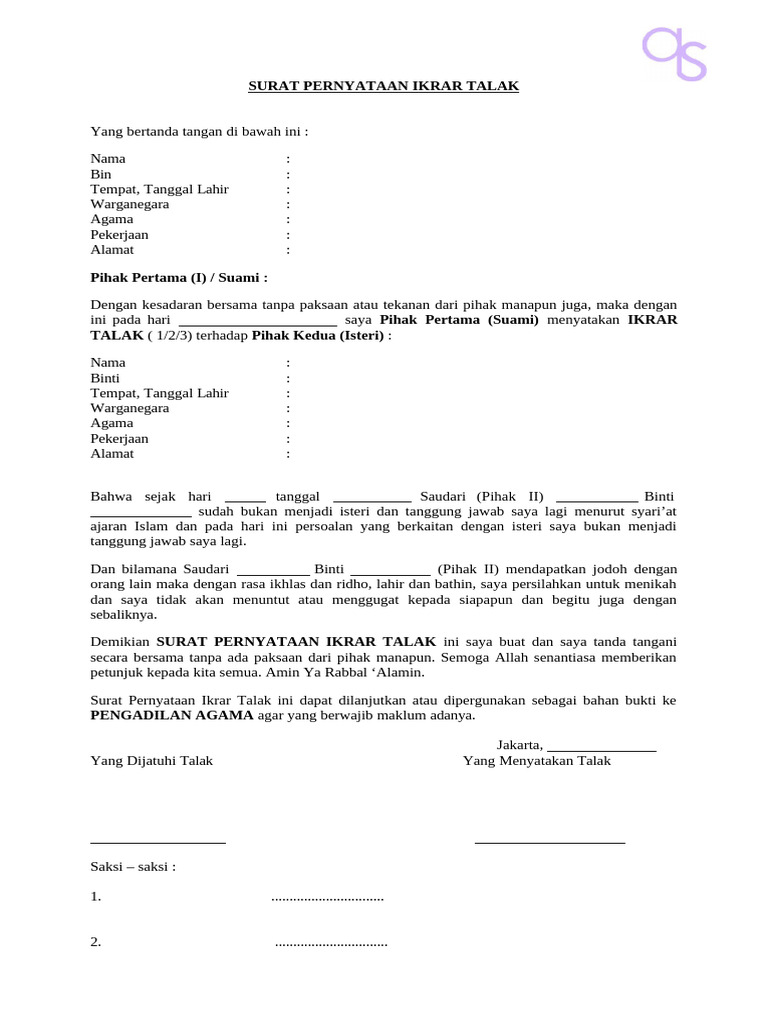 Contoh Surat Ikrar Talak 1 | PDF