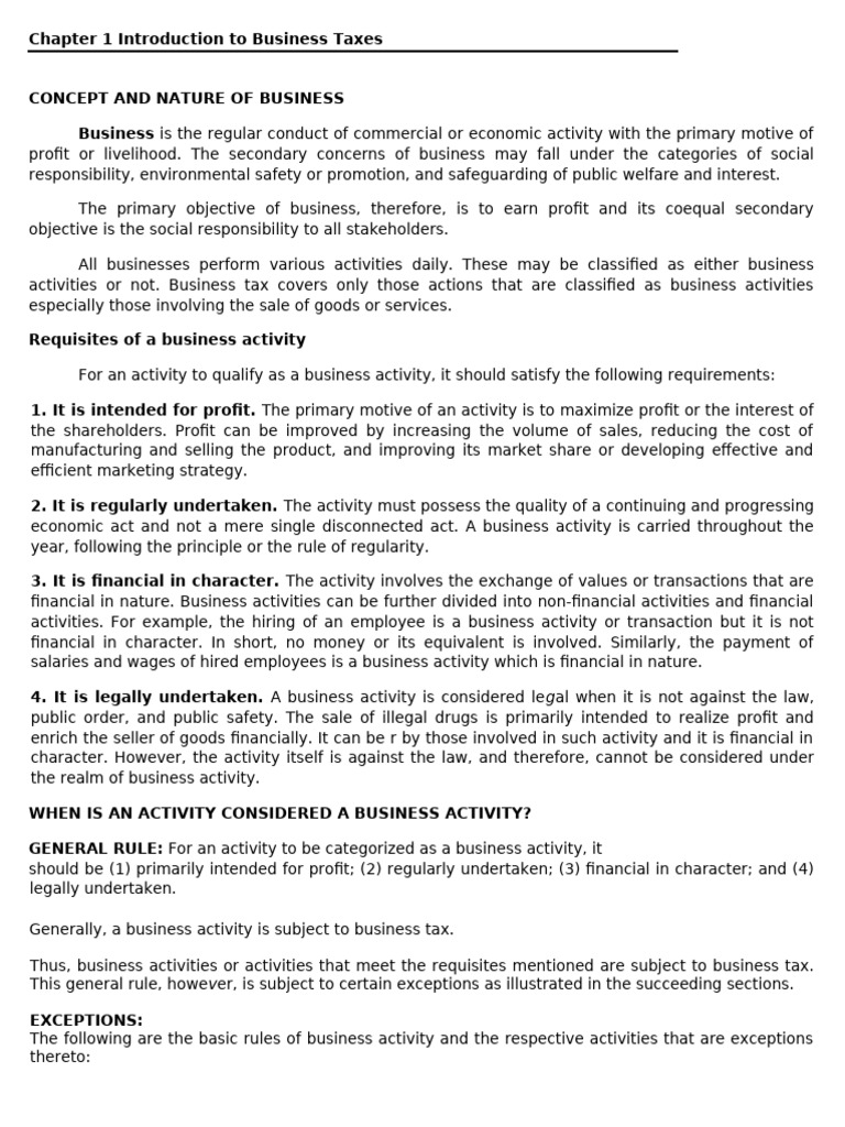 Chapter 1 Introduction To Business Taxation | PDF | Taxes | Taxpayer