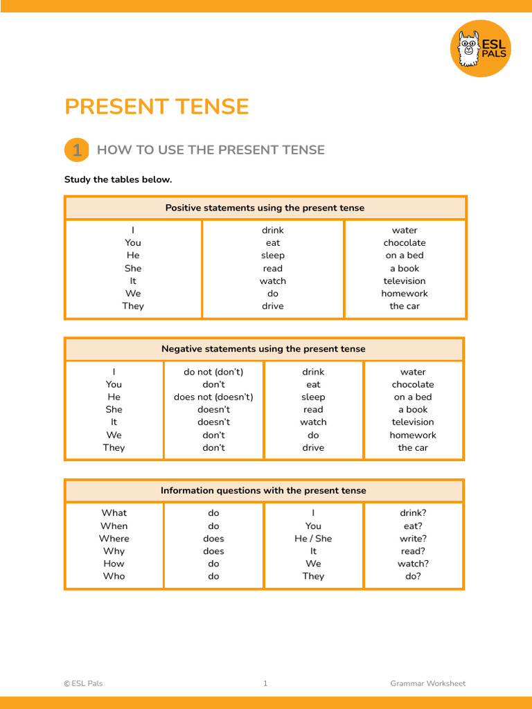 Present Tense Grammar Guide | PDF