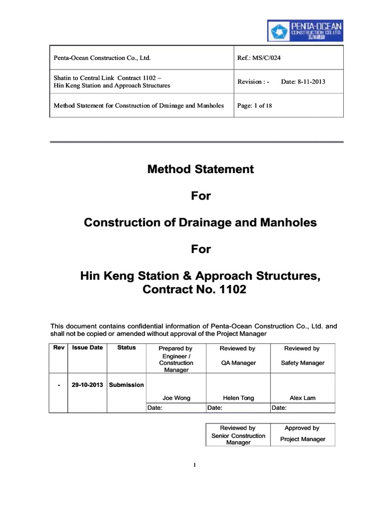 Method Statement for Drainage Works | PDF | Concrete | Pipe (Fluid ...