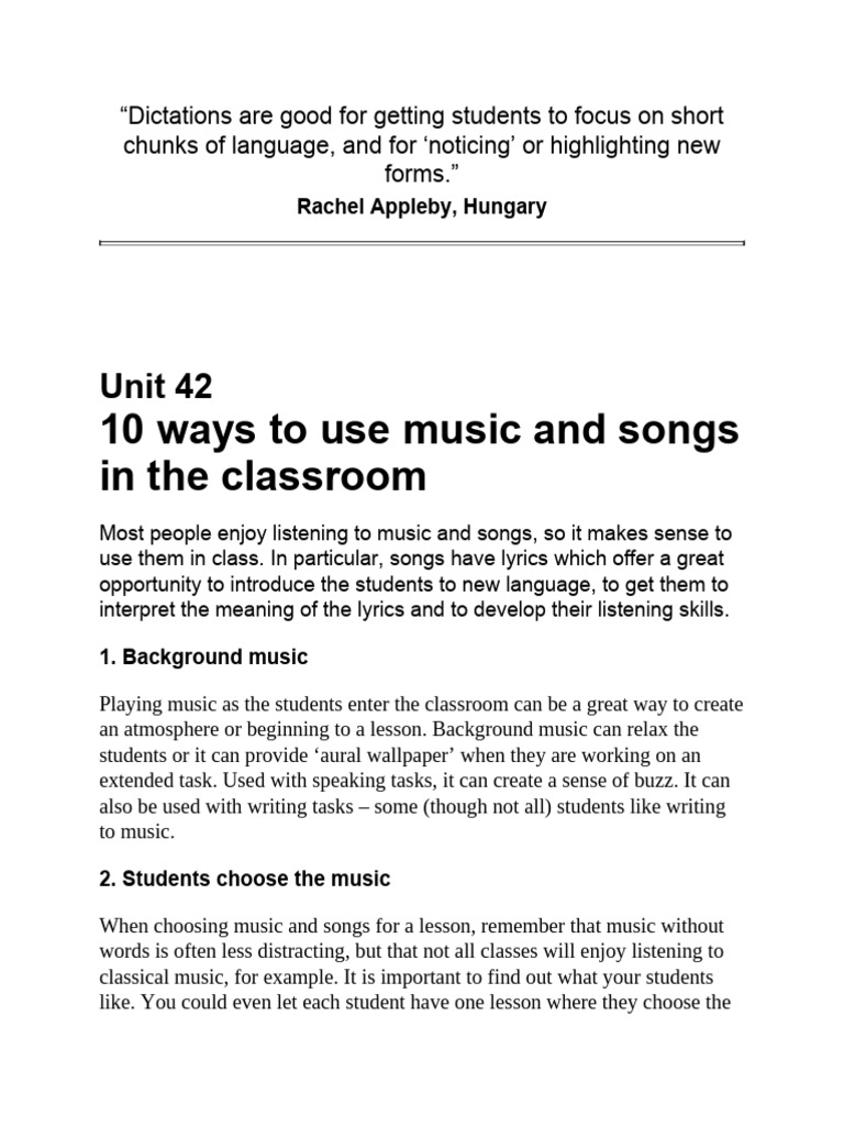 Using Music in the Classroom: 10 Ideas | PDF | Learning | Human ...