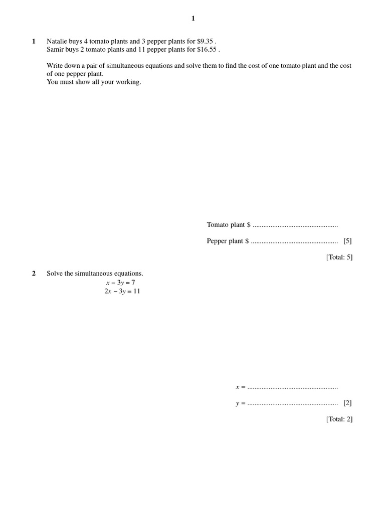 Simultaneous Equations and Problem Solving | PDF | Inequality ...