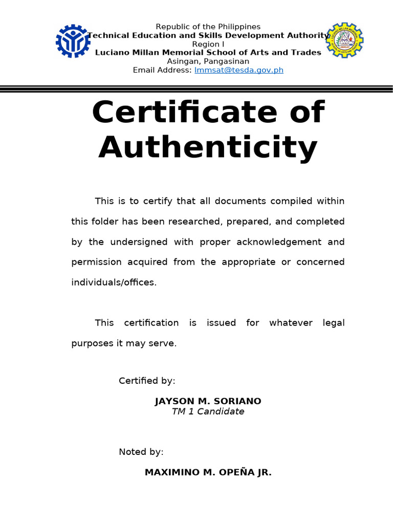 3. Cert. of Authenticity | PDF