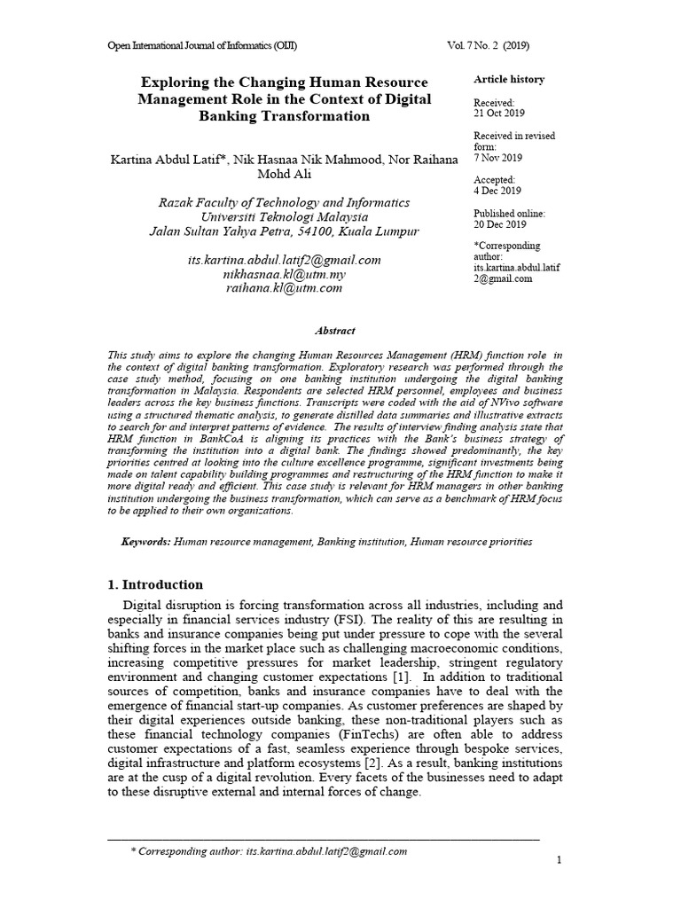 HRM's Role in Digital Banking Transformation | PDF | Human Resource ...