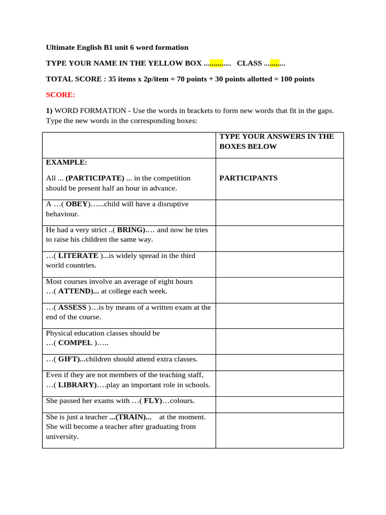 Test Ultimate English B1 Unit 6 Grammar And Vocabulary Pdf Learning