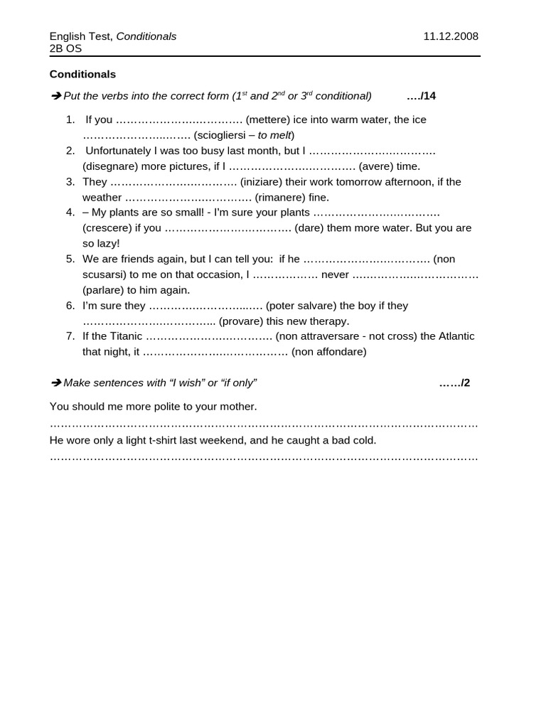 Conditionals in English Test | PDF