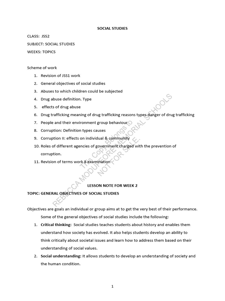 Social Studies JSS2 1ST Term | PDF | Substance Abuse
