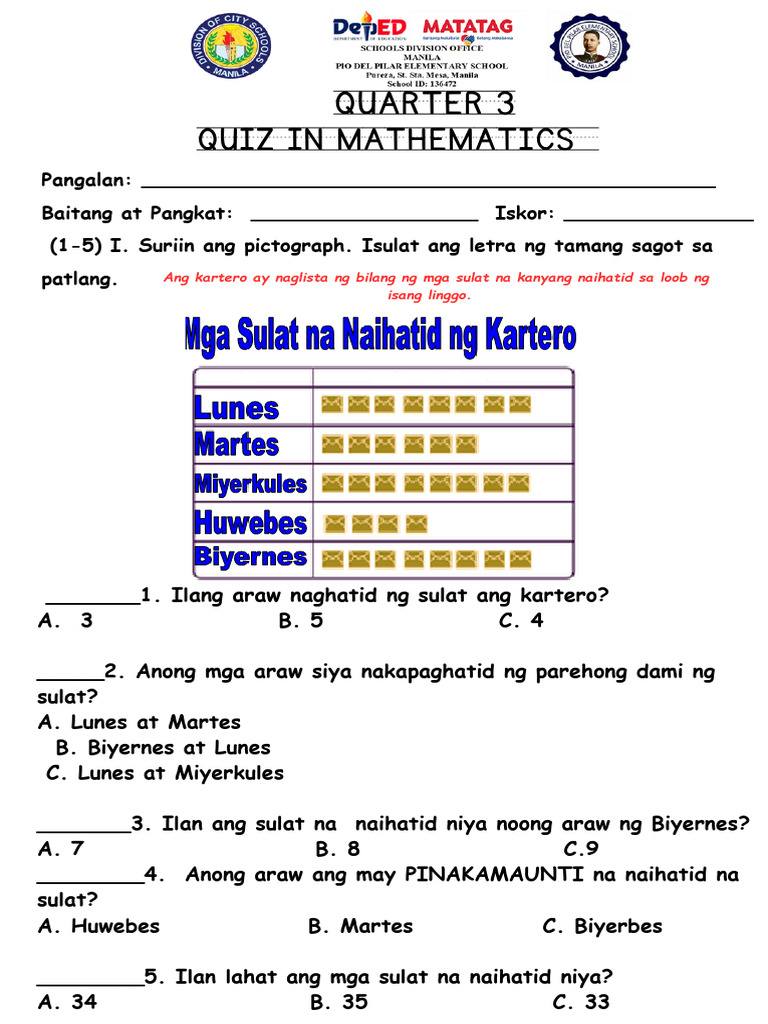 Q3-QUIZ-2-IN-MATH-SUB.-NUMBER-SENTENCE-AND-PICTOGRPAH-1 | PDF