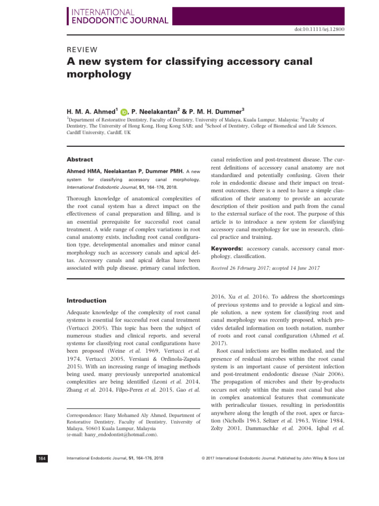 New Classification for Accessory Canals | PDF | Dentistry Branches ...