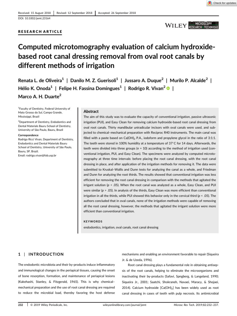 Calcium Hydroxide Removal in Endodontics | PDF | Dentistry Branches