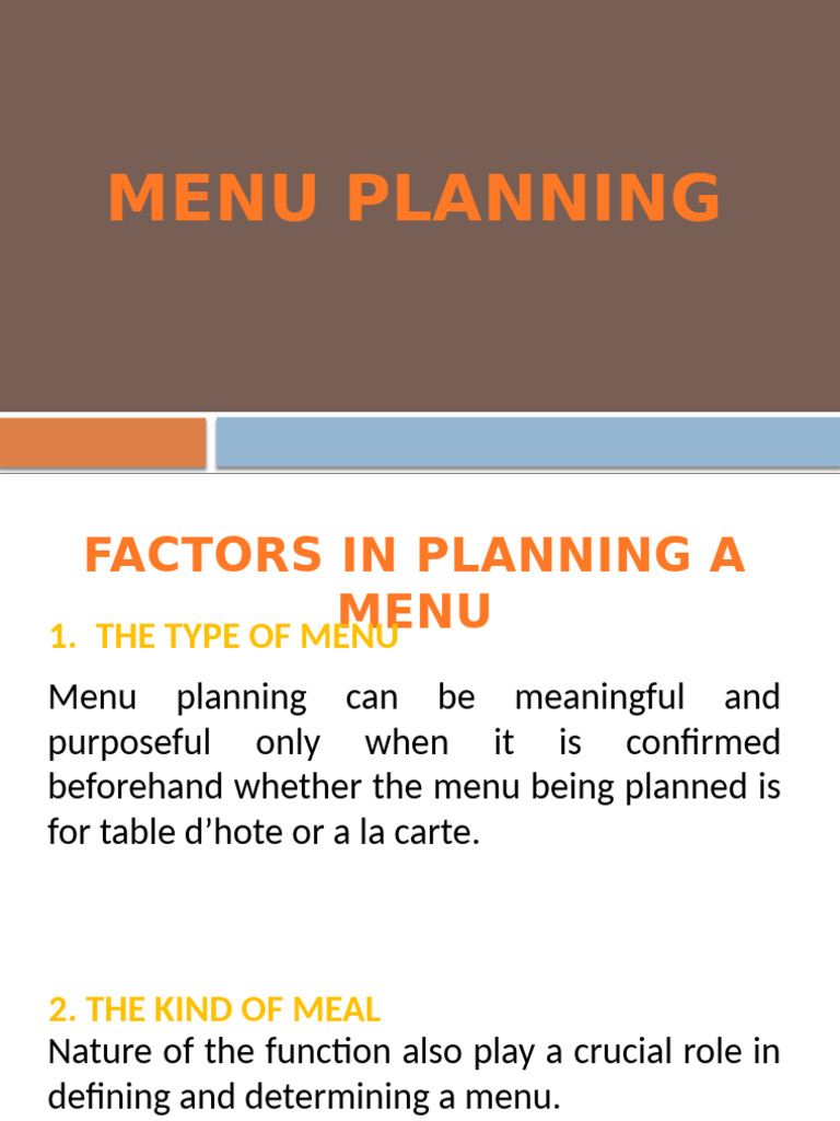 2 PLANNING A MENU | PDF | Meal | Menu