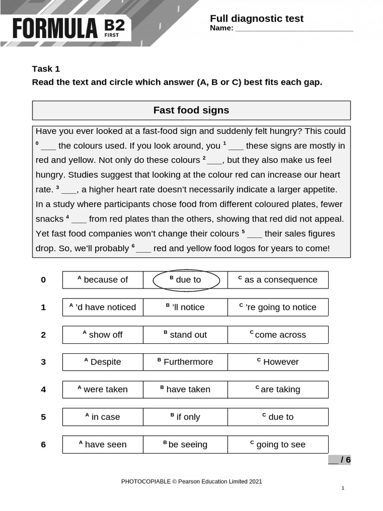 B2 Diagnostic Test Overview | PDF