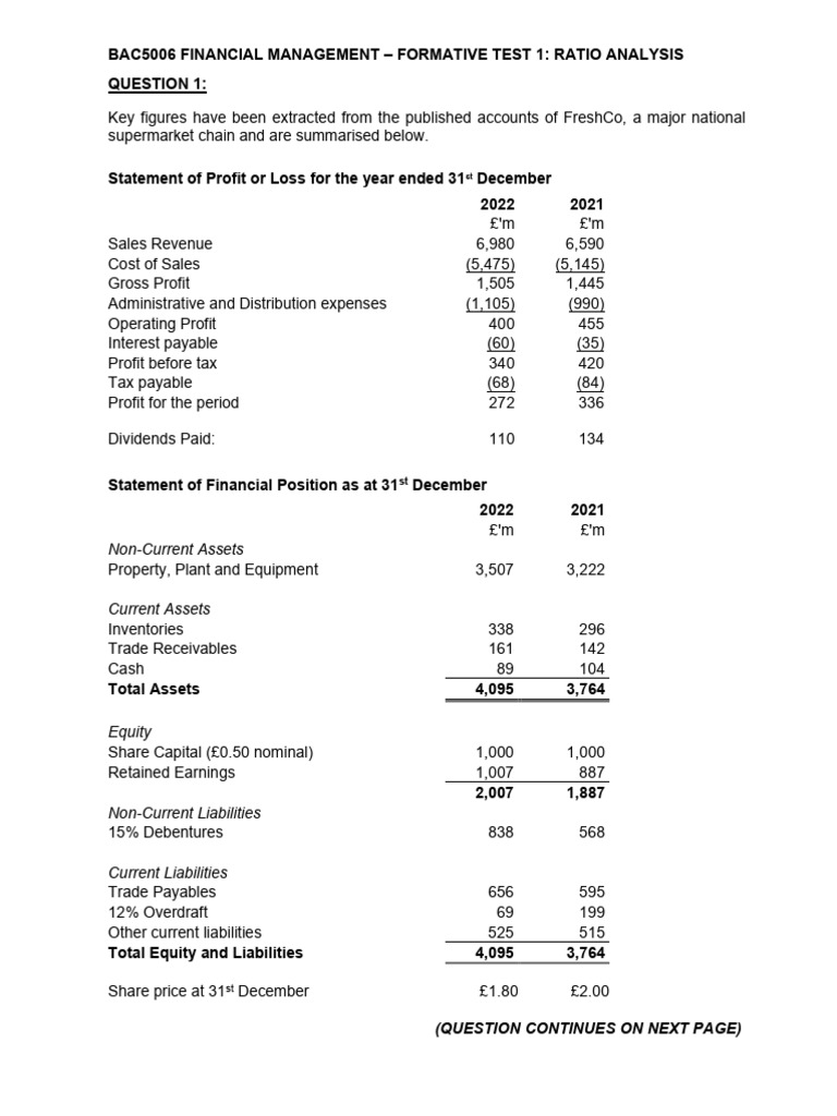 FreshCo Financial Ratio Analysis Test | PDF | Dividend | Equity (Finance)