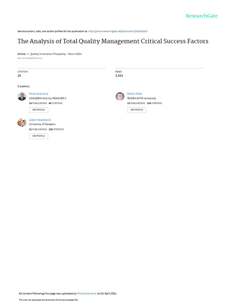 TQM Critical Success Factors Analysis | PDF | Quality Management ...