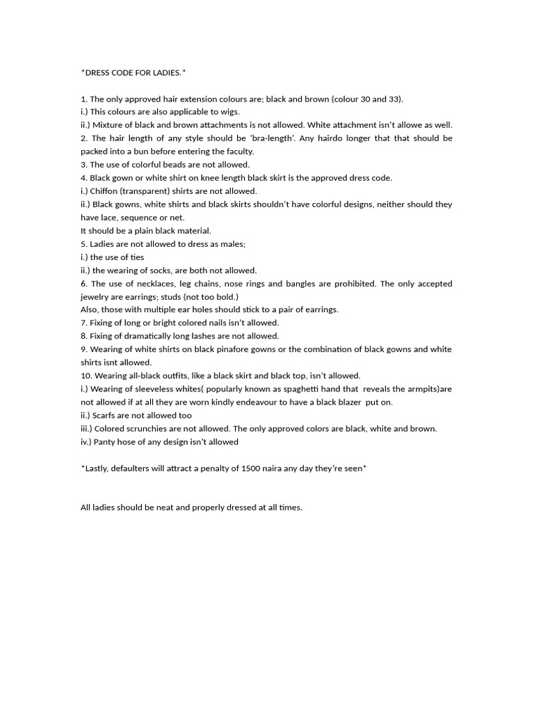 Dress Code For Ladies | PDF
