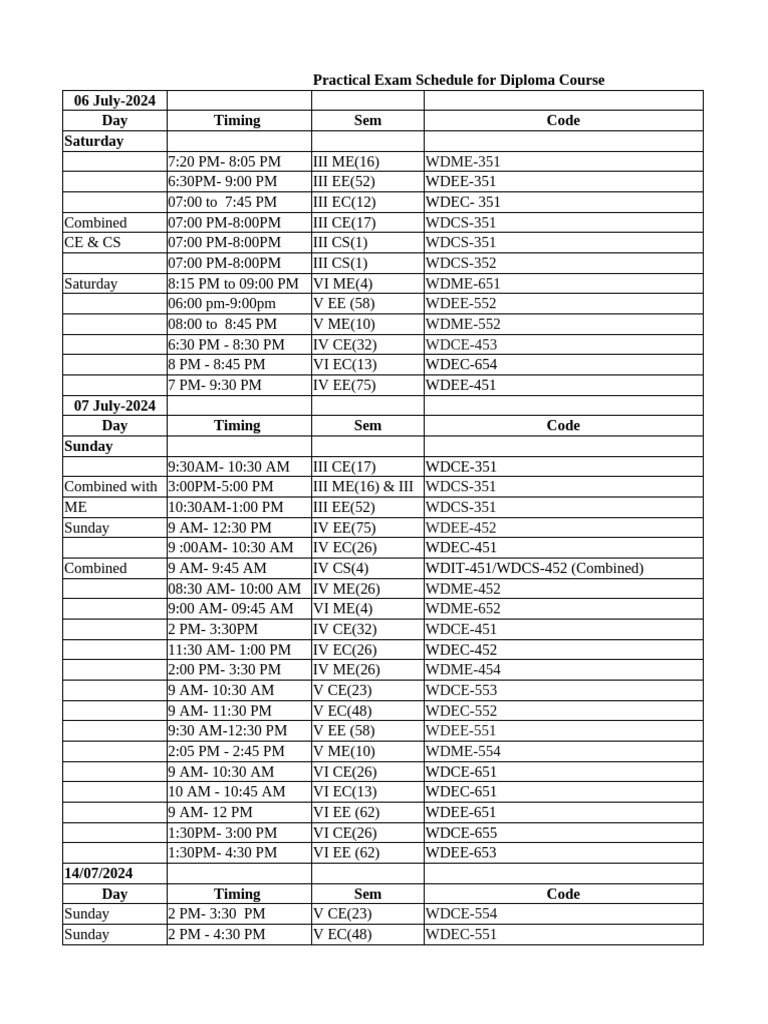 Diploma B.Tech M.Tech Exam Schedule 2024 | PDF | Engineering ...
