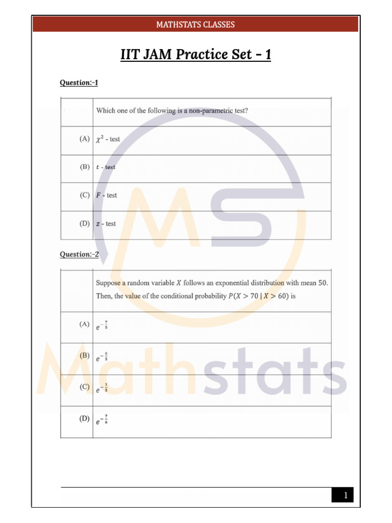IIT JAM Practice Set - 1 (2024) | PDF