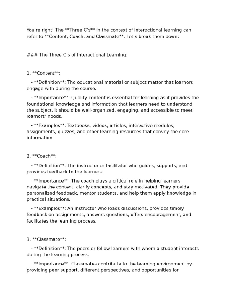 Three C's in Interactional Learning | PDF