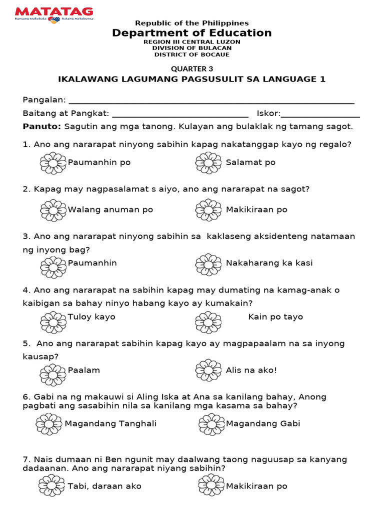 Q3 2nd SUMMATIVE TEST IN LANGUAGE 1 | PDF