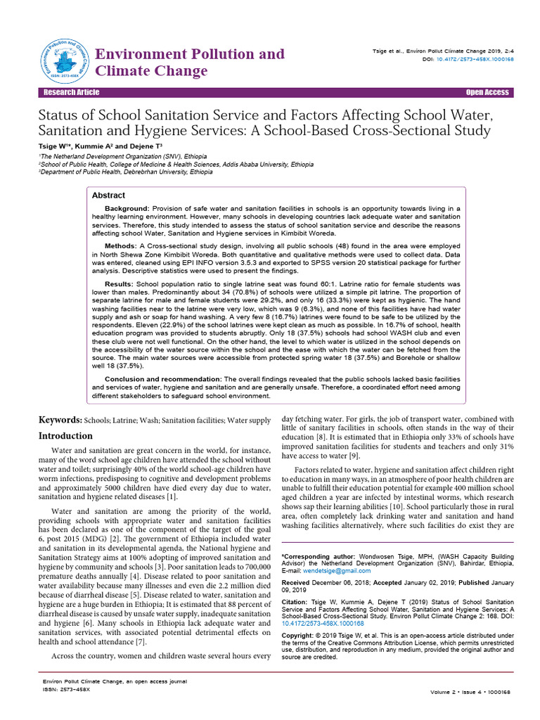 Status of School Sanitation Service and | PDF | Wash | Sanitation