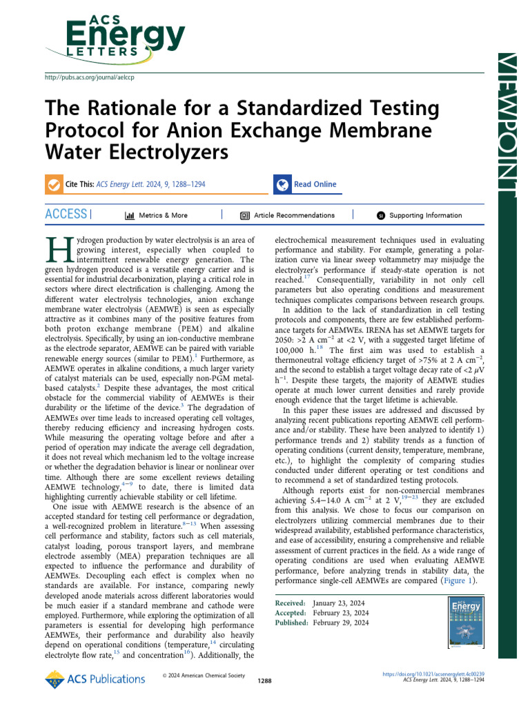2024 The Rationale for a Standardized Testing Protocol for Anion ...