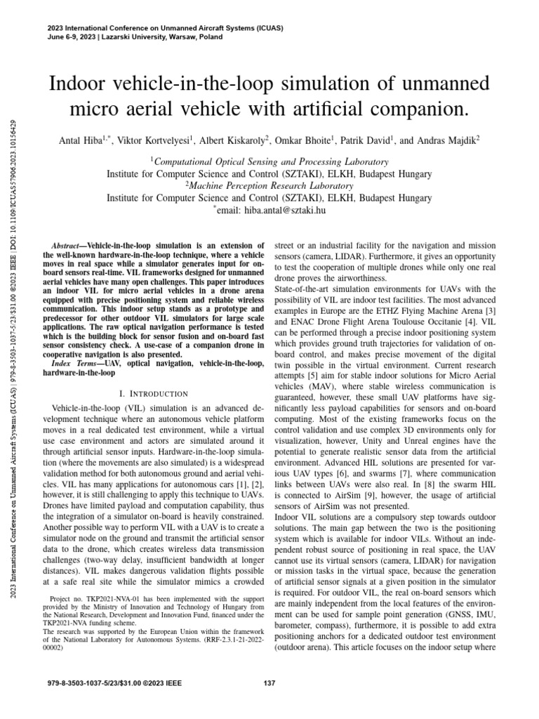 Indoor Vehicle-In-The-Loop Simulation of Unmanned Micro Aerial Vehicle ...