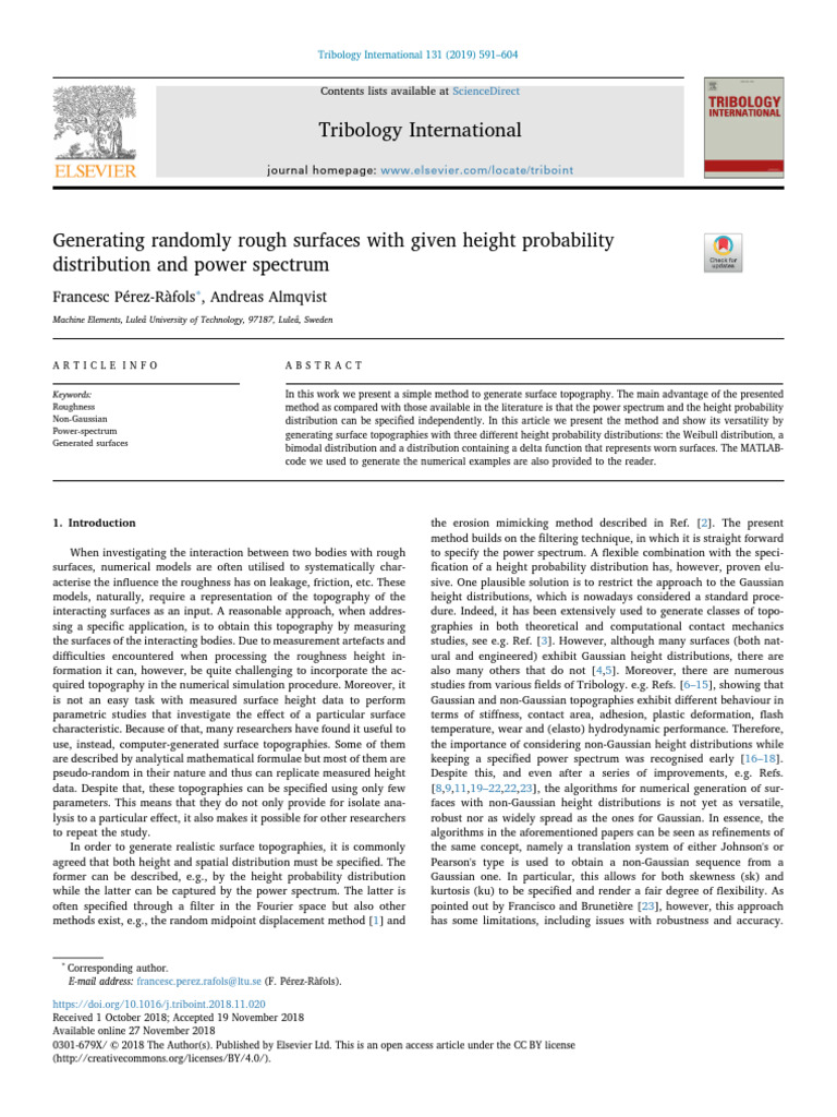 Generating randomly rough surfaces | PDF | Normal Distribution ...